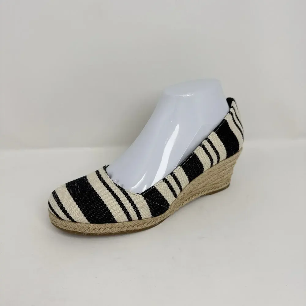 St. John’s Bay Botanic Women’s 7.5 M Navy Stripe Espadrille Wedge Shoes New